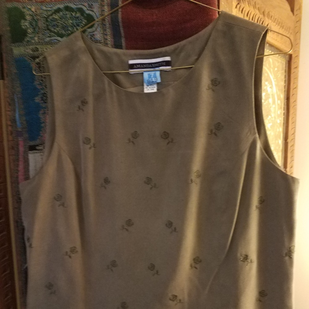 Olive Tank with Floral Embroidery.